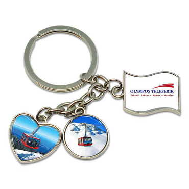 Cable Card Themed Metal Keychain With 3 Charms - Mixed 40x90 mm - Myros