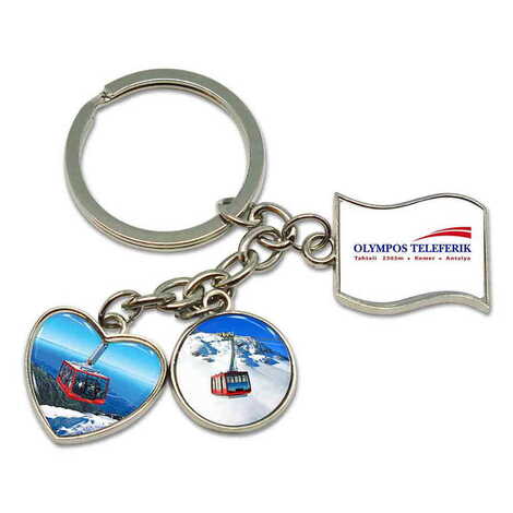 Cable Card Themed Metal Keychain With 3 Charms - Mixed 40x90 mm - 1