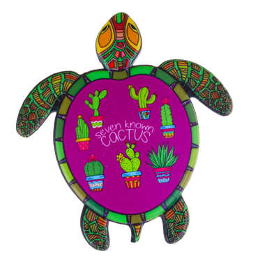Cactus Themed UV Printed Turtle Shaped Refrigerator Magnet 80x74 mm - Myros