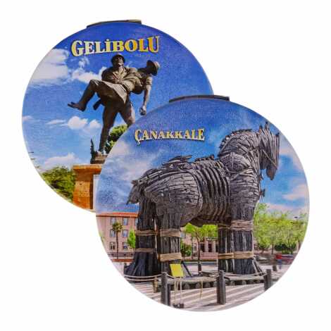 Çanakkale Temalı Myros Yuvarlak Özelleştirilmiş Pu Ayna 72x11 mm - 2