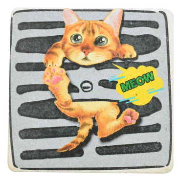 Cat Themed Bathroom Stone Drain Cover 100x100 mm - Thumbnail