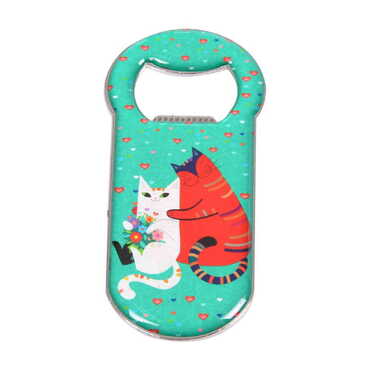 Myros - Cat Themed Customizable Metal Magnetic Bottle Opener 90x45 mm