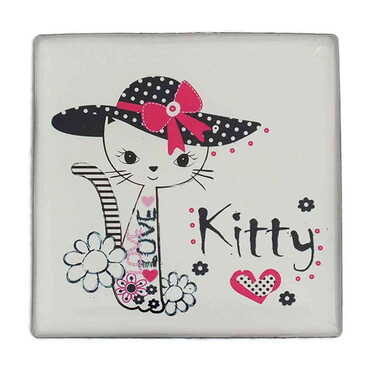 Cat Themed Epoxy Dome Square Souvenir Fridge Magnet 65x65 mm - Thumbnail