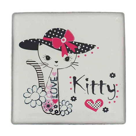 Cat Themed Epoxy Dome Square Souvenir Fridge Magnet 65x65 mm