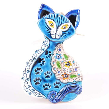 Cat Themed Nautical Ceramics Sixth Size Wall Hanging - Thumbnail