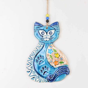 Cat Themed Nautical Ceramics Third Size Wall Hanging - Thumbnail