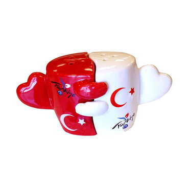 Myros - Ceramic Hugging Heart Shaped Red and White Salt and Black Pepper Shaker