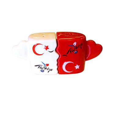 Myros - Ceramic Hugging Red and White Salt and Black Pepper Shaker