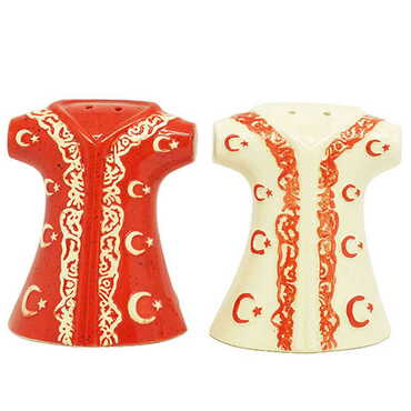 Myros - Ceramic Kaftan Shaped Blue-White Salt And Pepper Shaker