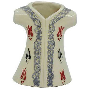 Myros - Ceramic White Tulip Patterned Kaftan Figurines 8 Cm