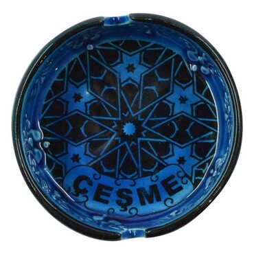 Cesme Themed Turkish Ceramic Turquoise Ashtray Small Size