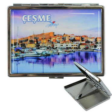 Toptan Çeşme Temalı Myros Metal Büyük Sigara Tabakası 103x80x11 mm - Thumbnail