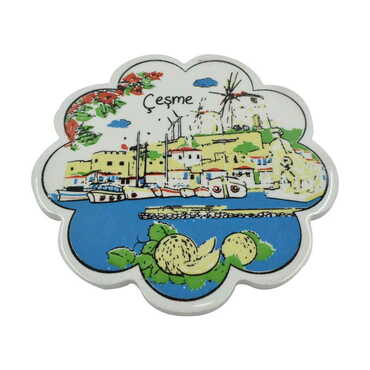 Çeşme Temalı Seramik Yöresel Serigrafi Papatya Nihale 182 mm - Thumbnail
