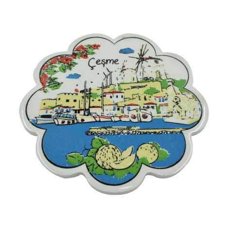 Çeşme Temalı Seramik Yöresel Serigrafi Papatya Nihale 182 mm