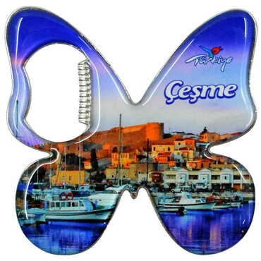 Cesme Themed Butterfly Shaped Metal Magnetic Bottle Opener 70x70 mm - Thumbnail