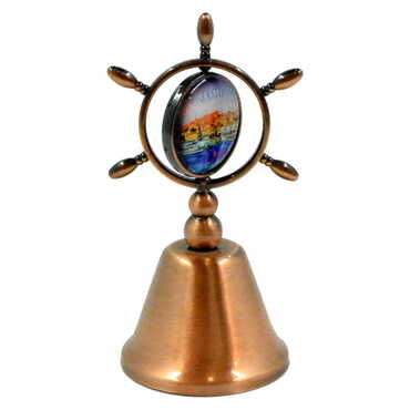 Myros - Cesme Themed Collectible Souvenir Double Face Metal Spinner Rudder Bell - Bronze Color