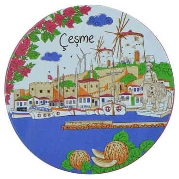 Myros - Cesme Themed Customised Metal Tin Coaster 90 mm