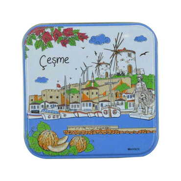 Cesme Themed Customised Round Tin Metal Box 75x75x35 mm - Thumbnail