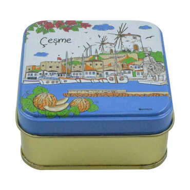 Cesme Themed Customised Round Tin Metal Box 75x75x35 mm - Thumbnail