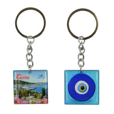 Cesme Themed Double Face Printed Epoxy Keychain - Thumbnail