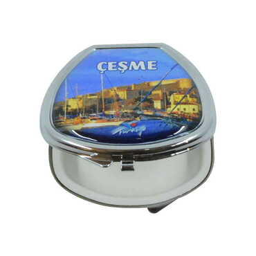 Cesme Themed Metal Oval Pill Box - Thumbnail