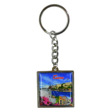 Myros - Cesme Themed Metal Square Shaped Double Face Keychain 36x95 mm