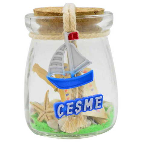 Cesme Themed Mini Glass Bottle with Cork Cap