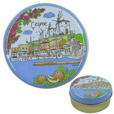 Myros - Cesme Themed Round Tin Gift Box 73x35 mm