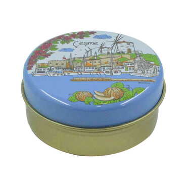 Cesme Themed Round Tin Gift Box 73x35 mm - Thumbnail