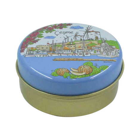 Cesme Themed Round Tin Gift Box 73x35 mm