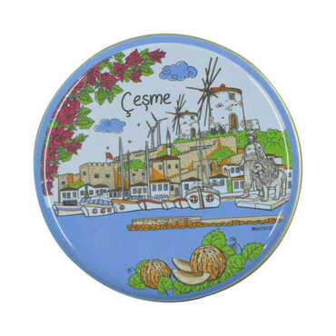 Cesme Themed Round Tin Gift Box 73x35 mm - Thumbnail