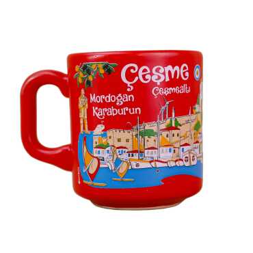 Çeşme Themed Traditional Ceramic Cappuccino Mug - Myros