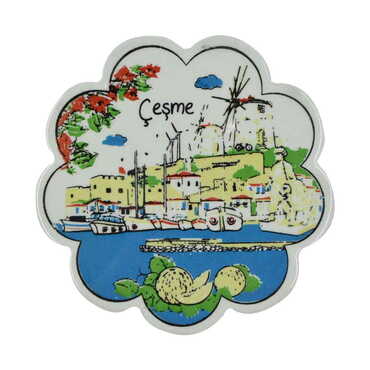 Cesme Themed Turkish Ceramic Custom Themed Daisy Trivet 182 mm - Thumbnail