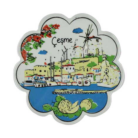 Cesme Themed Turkish Ceramic Custom Themed Daisy Trivet 182 mm