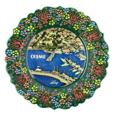 Myros - Cesme Themed Turkish Ceramic Plate With Epoxy 25 Cm