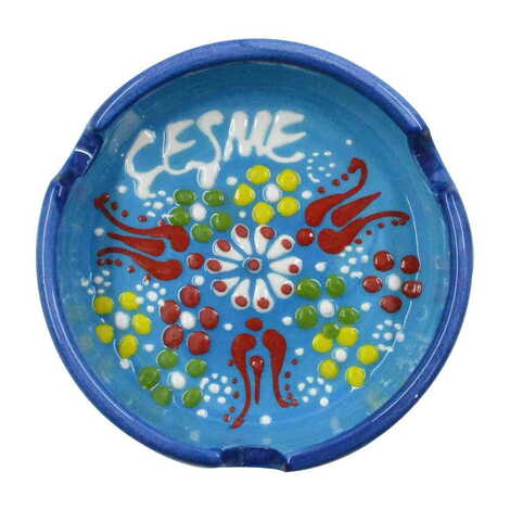 Cesme Themed Turkish Ceramic Relief Ashtray Small Size