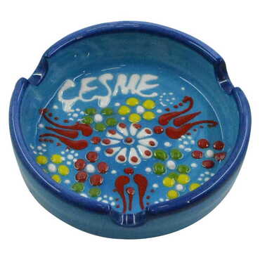 Cesme Themed Turkish Ceramic Relief Ashtray Small Size - Thumbnail