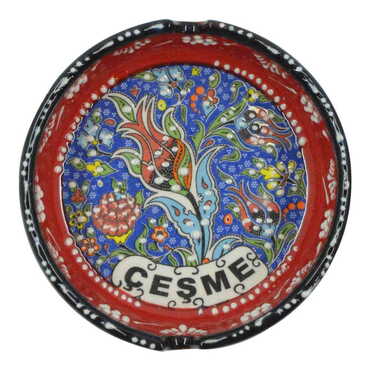 Cesme Themed Turkish Ceramic Special Relief Ashtray Big Size - Thumbnail