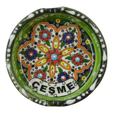 Cesme Themed Turkish Ceramic Special Relief Ashtray Small Size - 5