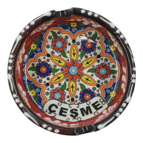 Cesme Themed Turkish Ceramic Special Relief Ashtray Small Size - 1