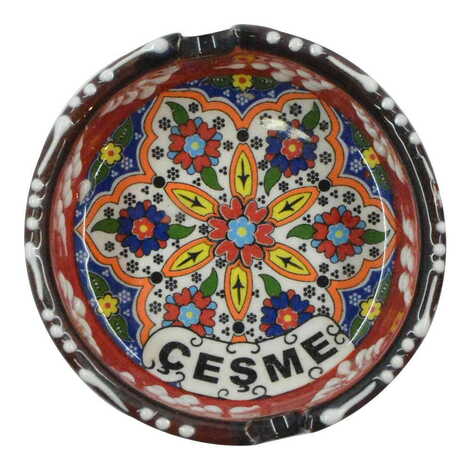 Cesme Themed Turkish Ceramic Special Relief Ashtray Small Size