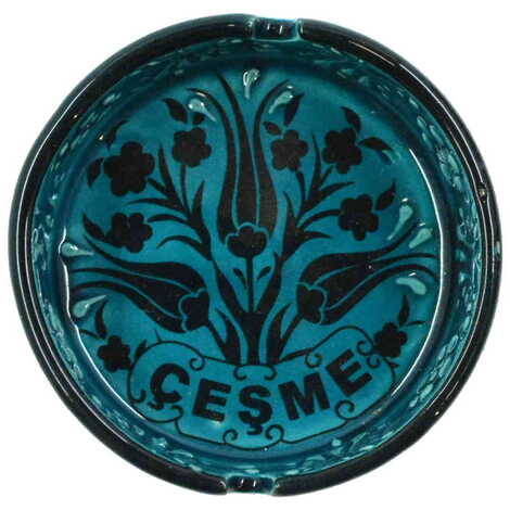 Cesme Themed Turkish Ceramic Turquoise Ashtray Small Size