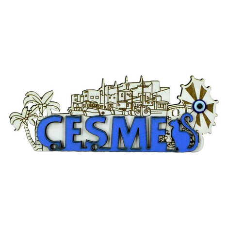 Cesme Themed Wooden Engraved Souvenir Fridge Magnet