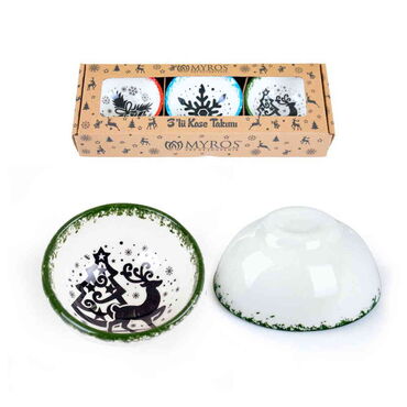 Myros - Christmas Themed Christmas Themed Turkish Ceramic Bowl Set Of 3 pcs