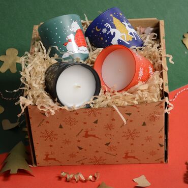 Christmas Themed Four Glass Candles Set - Thumbnail