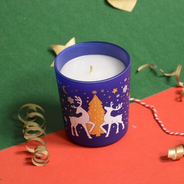 Christmas Themed Four Glass Candles Set - Thumbnail