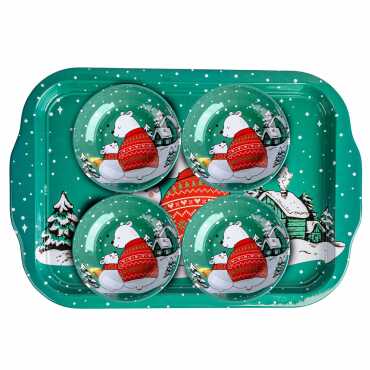 Christmas Themed Large Metal Tray with Four Bowl Set - Myros