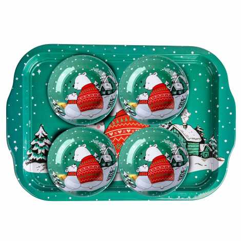 Christmas Themed Large Metal Tray with Four Bowl Set - 1
