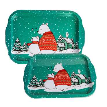 Christmas Themed Large Metal Tray with Four Bowl Set - 5