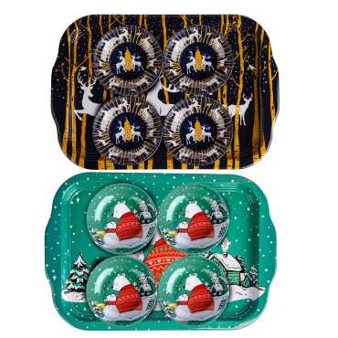 Christmas Themed Large Metal Tray with Four Bowl Set - 2